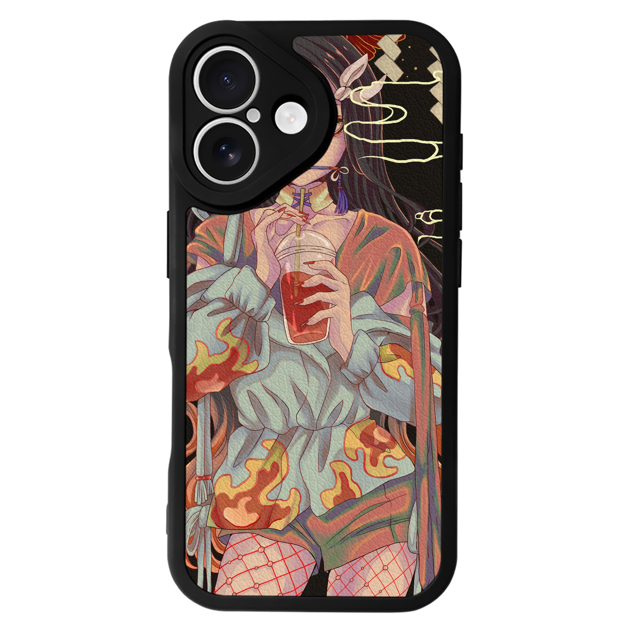（画像用） 鬼滅の刃（きめつのやいば）竈門 禰󠄀豆子／かまど ねずこ Kamado Nezuko 【iPhone 16シリーズ対応】シリコンスマホケース（レザー調） 材質：シリコン
